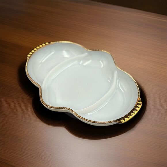Anchor Hocking Gold Crest Milk Glass Divided Relish Dish  - Vintage Fire-King - Picture 1 of 5